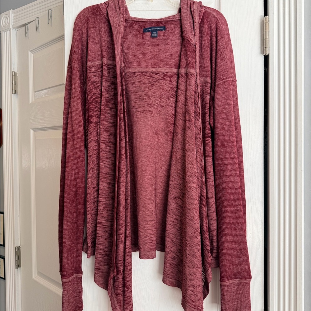 American Eagle Open-Front Hooded Cardigan Sweater - Dusty Rose